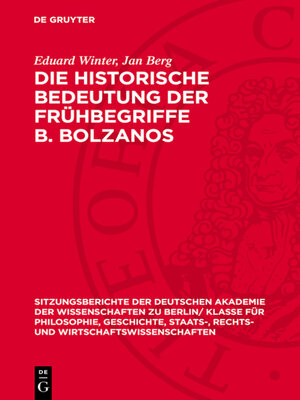 cover image of Die historische Bedeutung der Frühbegriffe B. Bolzanos
